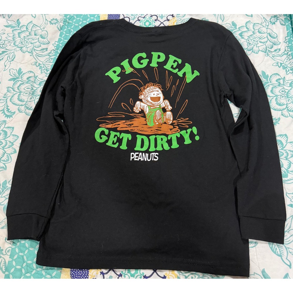 Peanuts Pigpen Get Dirty Long Sleeve T Shirt Black Kids Size S NWT